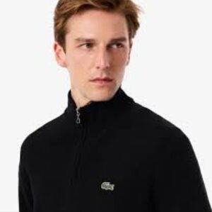 Lacoste 1/4 Zip Black Cotton Sweater Pullover Size 7